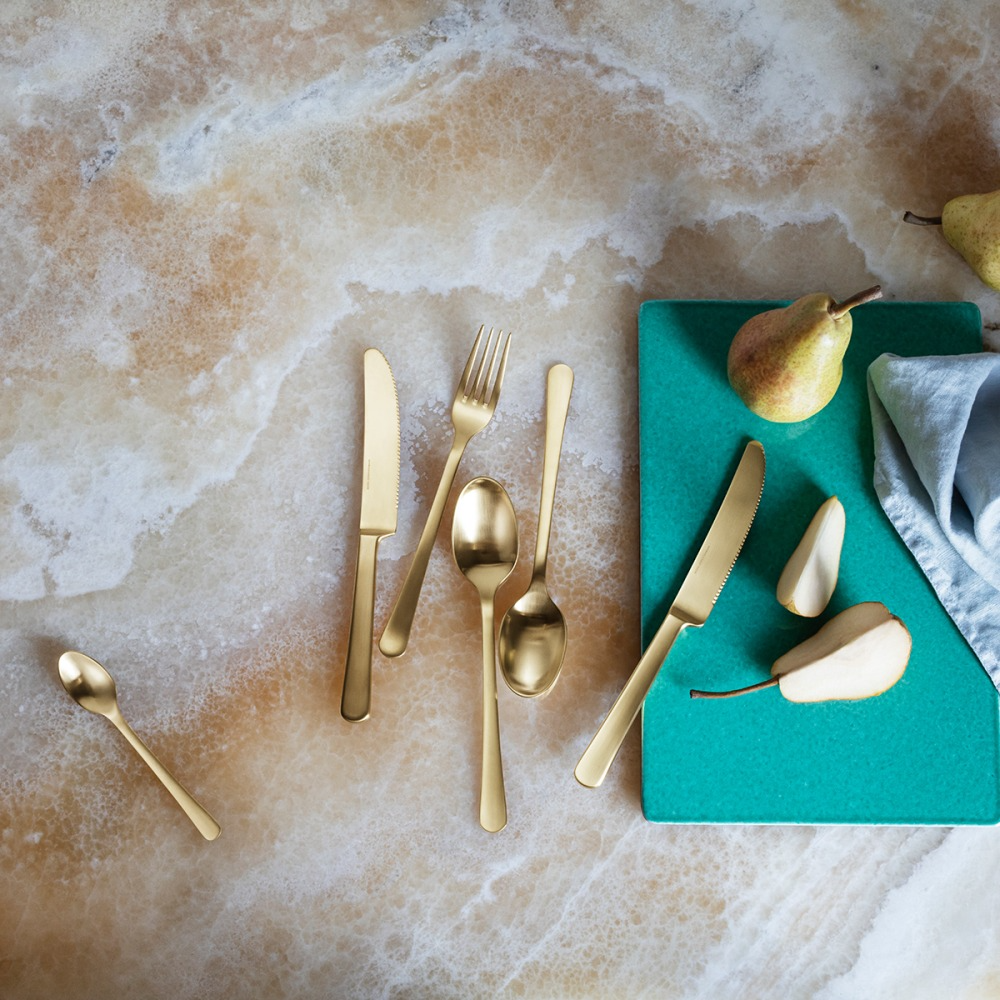 Copenhagen Matte Gold Cutlery Set by Georg Jensen
