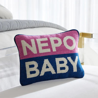 Nepo Baby Needlepoint Pillow by Jonathan Adler