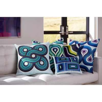 Milano Woven Turquoise/Navy Circles Pillow by Jonathan Adler