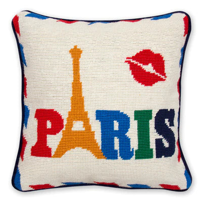 Jet Set Needlepoint Paris Pillow by Jonathan Adler