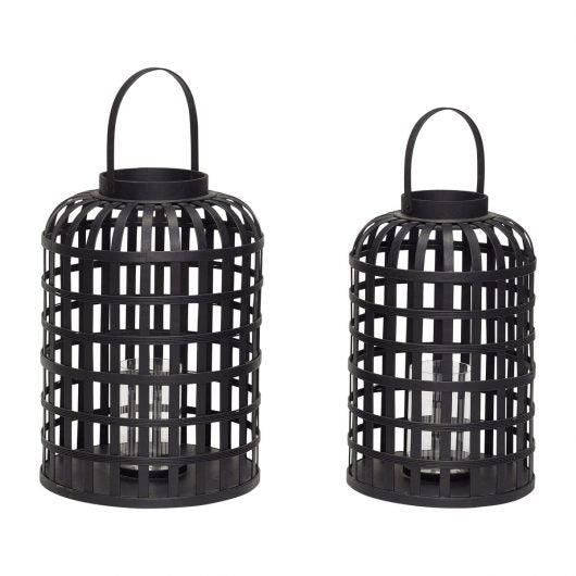Grid Lanterns - Black, Set of 2 by Hübsch