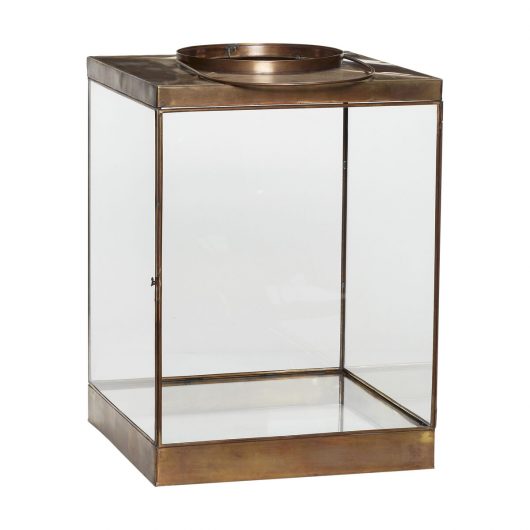 Flaming Lantern - Square, Clear/Brass by Hübsch