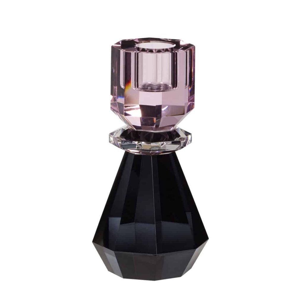 Pink/Smoked Crystal Candlestick by Hübsch