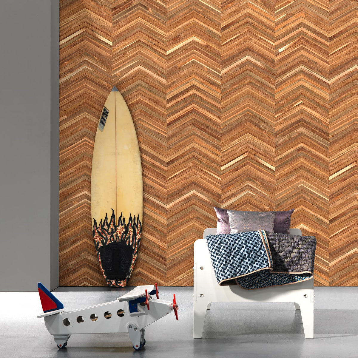 TIM-06 Teak on teak chevron Timber Strips wallpaper by Piet Hein Eek for NLXL