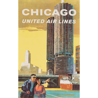 Chicago United Airlines Vintage Travel Lithograph Poster 1965 Thomas M Hoyne
