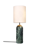 Gubi Gravity XL floor lamp with emerald marble base and white shade, modern lighting fixture with sleek design