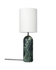 Gubi XL Gravity Floor Lamp with emerald marble base and white shade, modern lighting fixture for stylish interior decor.