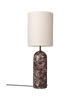 Maroon marble and canvas Gravity XL floor lamp by Gubi, modern lighting with a sleek, sculptural design.