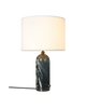 Gubi Gravity Table Lamp with emerald marble base and white shade, modern lighting fixture for stylish interior decor.