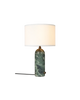 Gubi Gravity Table Lamp with emerald marble base and white shade, modern lighting fixture with sleek design and elegant finish.
