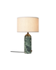 Gubi Gravity Table Lamp with emerald marble base and fabric shade, modern lighting fixture for stylish interior decor.