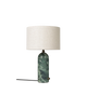 Gubi Gravity table lamp with emerald marble base and fabric shade, modern lighting fixture for stylish interior decor