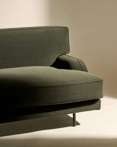Gubi Flaneur 3-seater sofa in black matte upholstery with sleek modern design and plush seating for stylish living rooms.