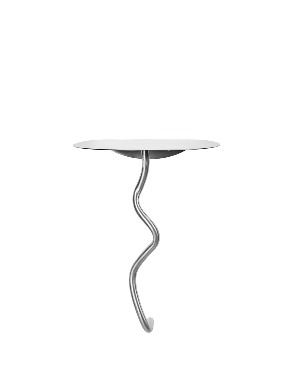 Ferm Living Curvature Wall Table shown mounted on a wall, featuring a sleek, curved wooden design with minimalistic style.