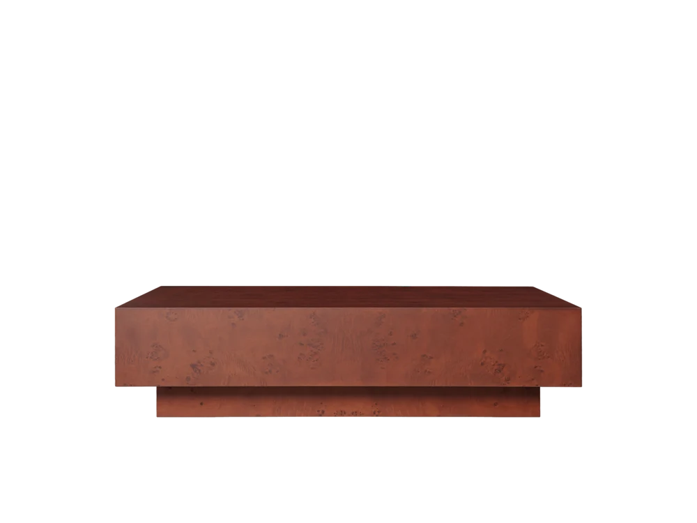Burl coffee table by Ferm Living featuring a smooth wooden surface and modern design, ideal for living room decor.