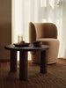 Ferm Living Post Coffee Table with round wooden top and metal legs, modern minimalist design for living room use