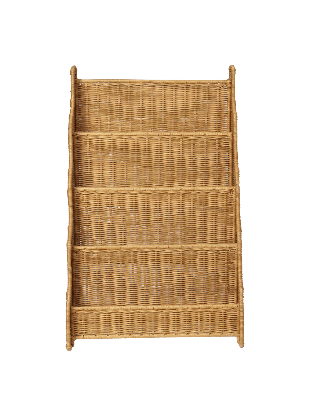 Ferm Living Rivan Kids Display Bookcase with open shelves and colorful compartments for children's room storage.