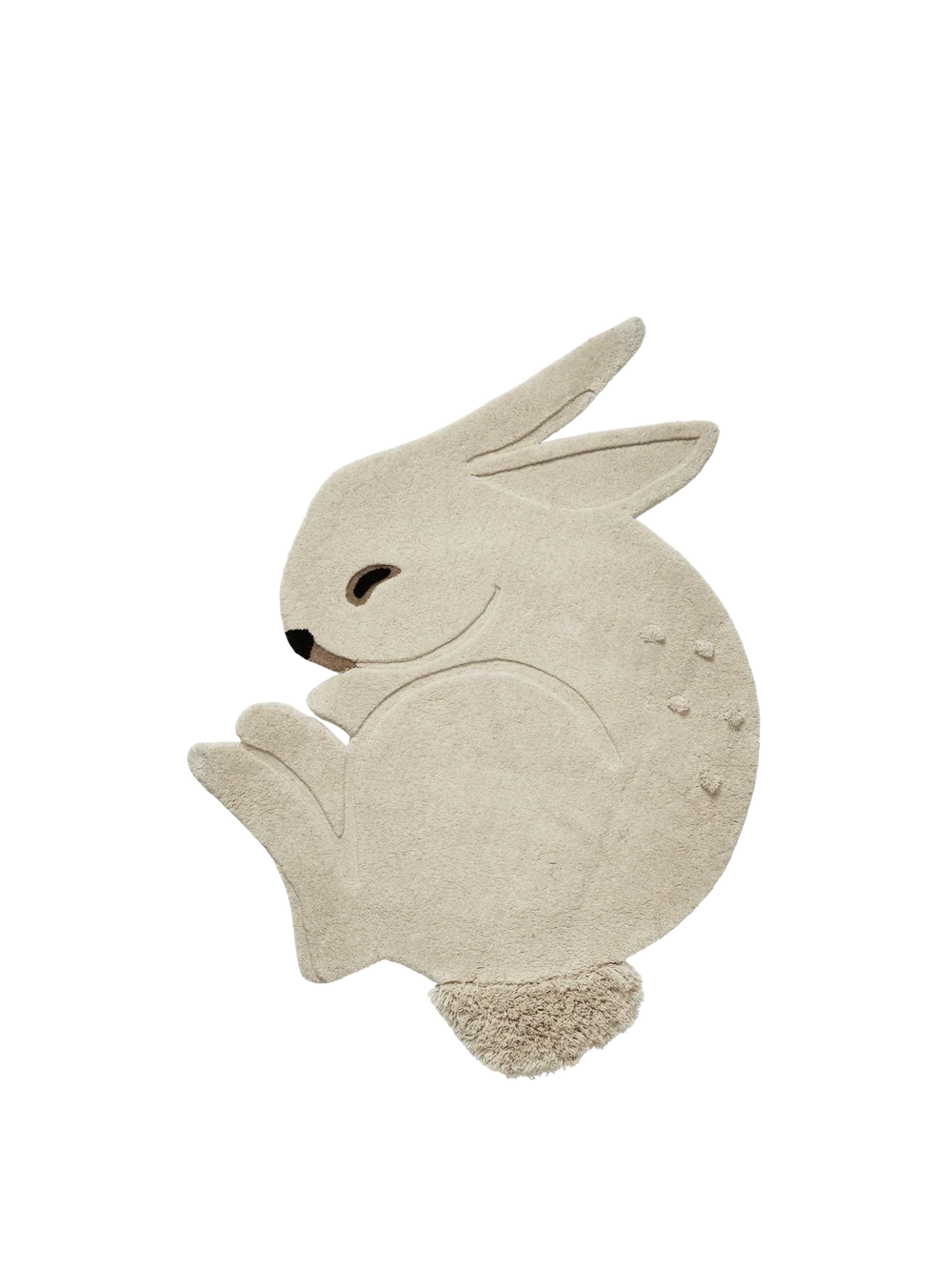 Kids Rabbit Tufted Rug by Ferm Living featuring a soft, plush rabbit design in neutral tones for children's room decor.