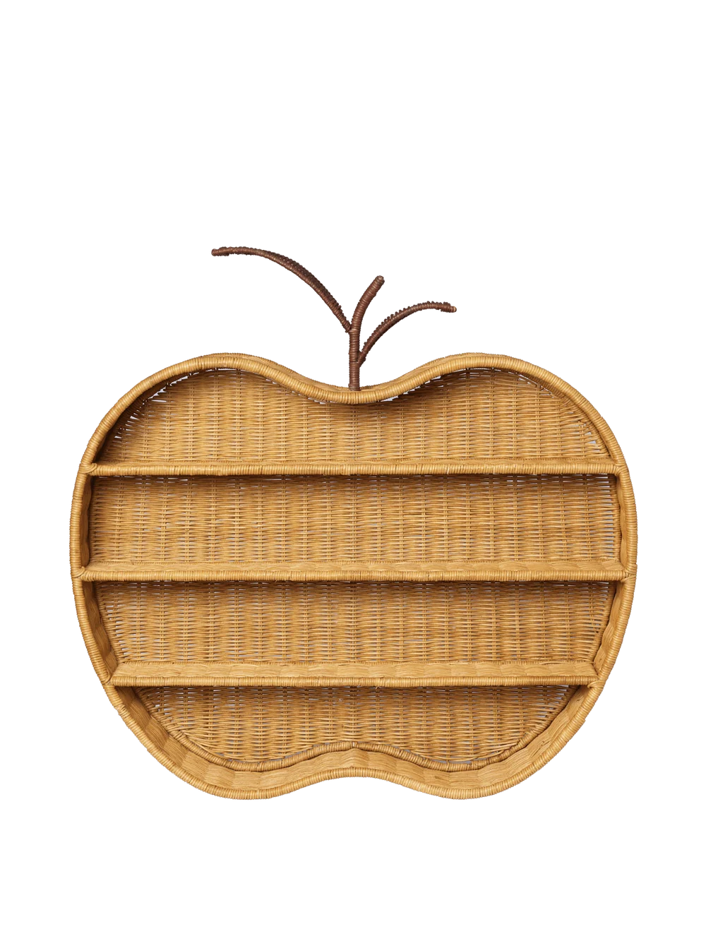 Ferm Living Apple Braided Kids Shelf with colorful braided design and wooden shelf for children's room decor.