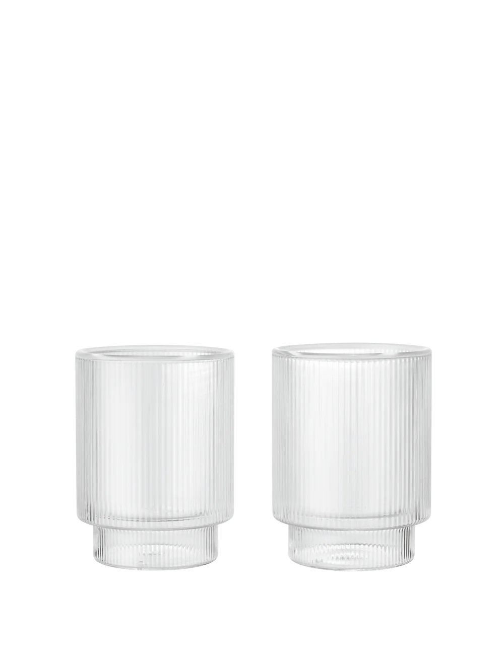 Set of two Ripple Thermal Glasses by Ferm Living with textured glass design, ideal for hot or cold beverages.