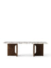 Androgyne Lounge Table by Audo Copenhagen with dark stained oak and Calacatta Viola marble top, front view showing sleek design.