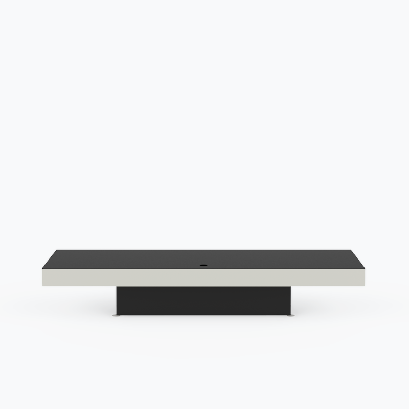Sideview of Unit 004 sideboard by New Works, a modern wooden table with sleek design and clean lines.