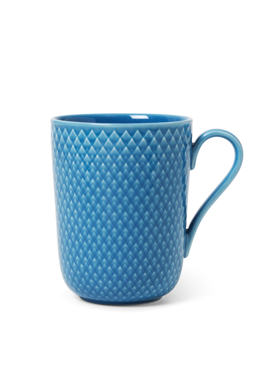 Lyngby Porcelain Rhombe Colour Mug with handle, vibrant patterned ceramic accessory for hot beverages.