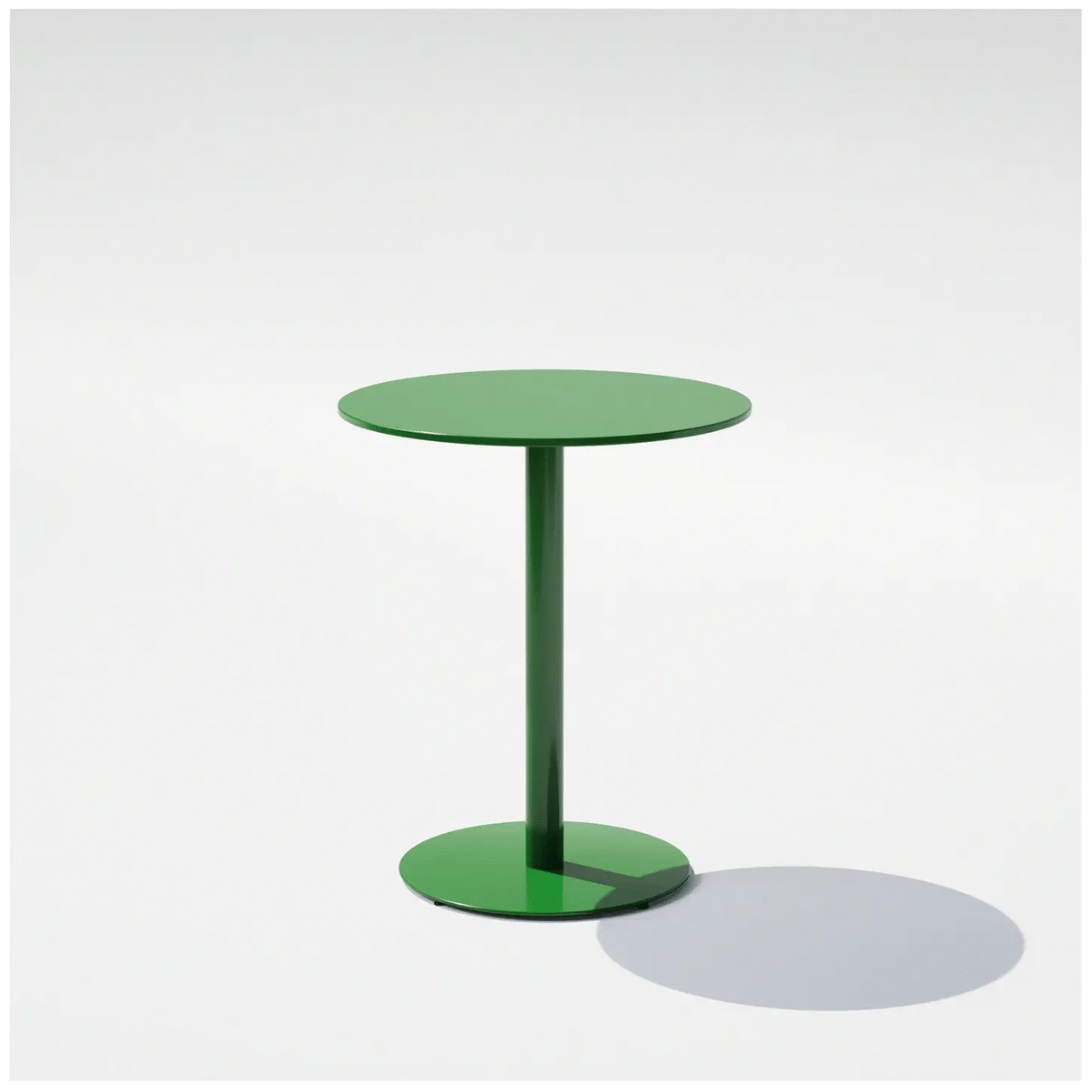 Round Bend Goods pedestal cafe table with sleek metal base and wooden top, ideal for modern dining or cafe settings.