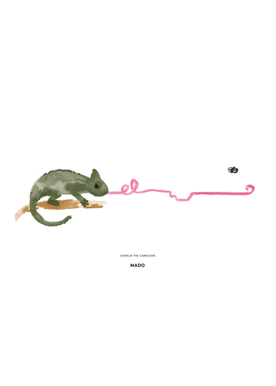 Charlie the Chameleon accessory by Paper Collective featuring colorful, detailed chameleon design on smooth material.