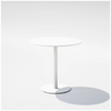 Round pedestal cafe table by Bend Goods with a sleek metal base and wooden top, ideal for modern dining or café settings.