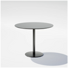 Round black pedestal cafe table by Bend Goods, featuring a sleek modern design with a sturdy base for dining or cafe settings.