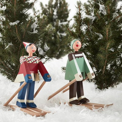 Colorful Kay Bojesen Christmas skier accessory featuring a playful skier figure, perfect for holiday decorations.