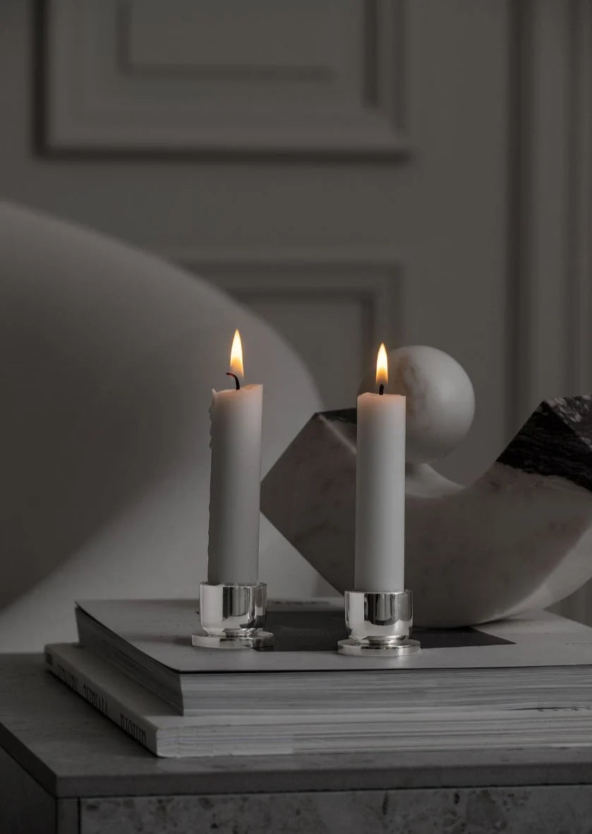 Silver plated Bijou Candle Holder by Skultuna, elegant accessories piece with a sleek, modern design for decorative use.