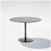 Round black pedestal cafe table by Bend Goods, featuring a sleek modern design and sturdy base for indoor or outdoor use.