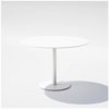 Round Bend Goods pedestal cafe table with sleek metal base and wooden tabletop, ideal for small dining or cafe spaces.