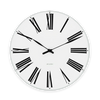 Roman Wall Clock by Arne Jacobsen, minimalist accessories with a sleek design, featuring Roman numerals on a modern wall clock.