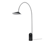 Arum arched floor lamp by Ferm Living featuring a sleek curved design and a modern lighting fixture in a contemporary living space.