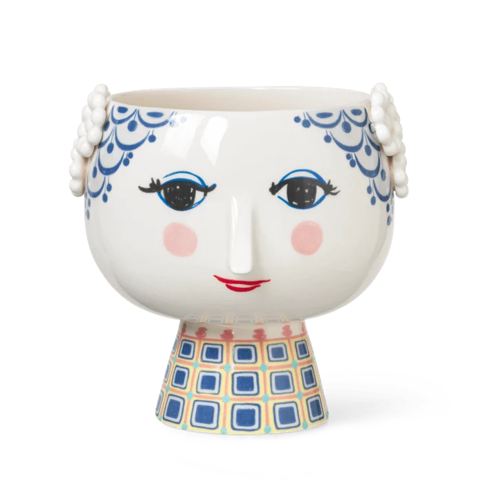 Eva Flowerpot by Bjørn Wiinblad, decorative ceramic accessories with intricate floral design and vibrant colors.
