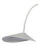 Ferm Living Arum arched floor lamp with sleek metal frame and white fabric shade, modern lighting for living spaces.