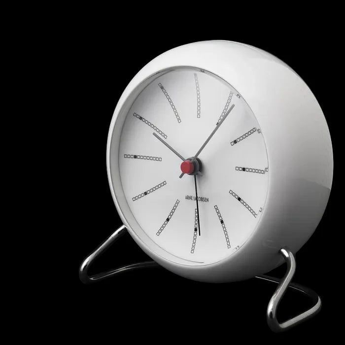 Arne Jacobsen Bankers Table Clock, modern accessories with sleek design, featuring a round face and minimalist style for desk decor.