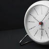 Arne Jacobsen Bankers Table Clock in black with sleek modern design, accessory for desk or tabletop decor.