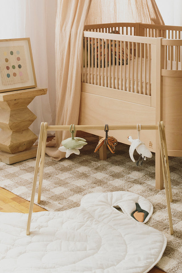 Swan Baby Gym with Set of 3 Rattle Toy Hangers by Lorena Canals