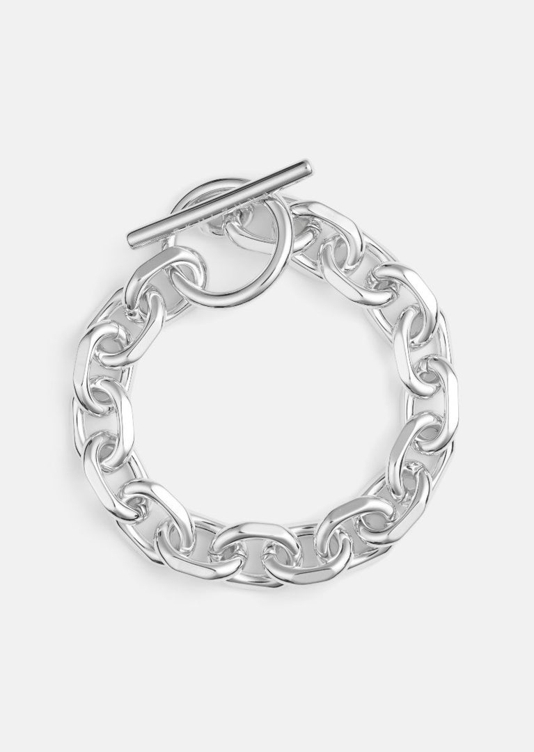 Silver plated Unité Chain Bracelet XL by Skultuna, featuring a sleek, modern chain design in a close-up view.