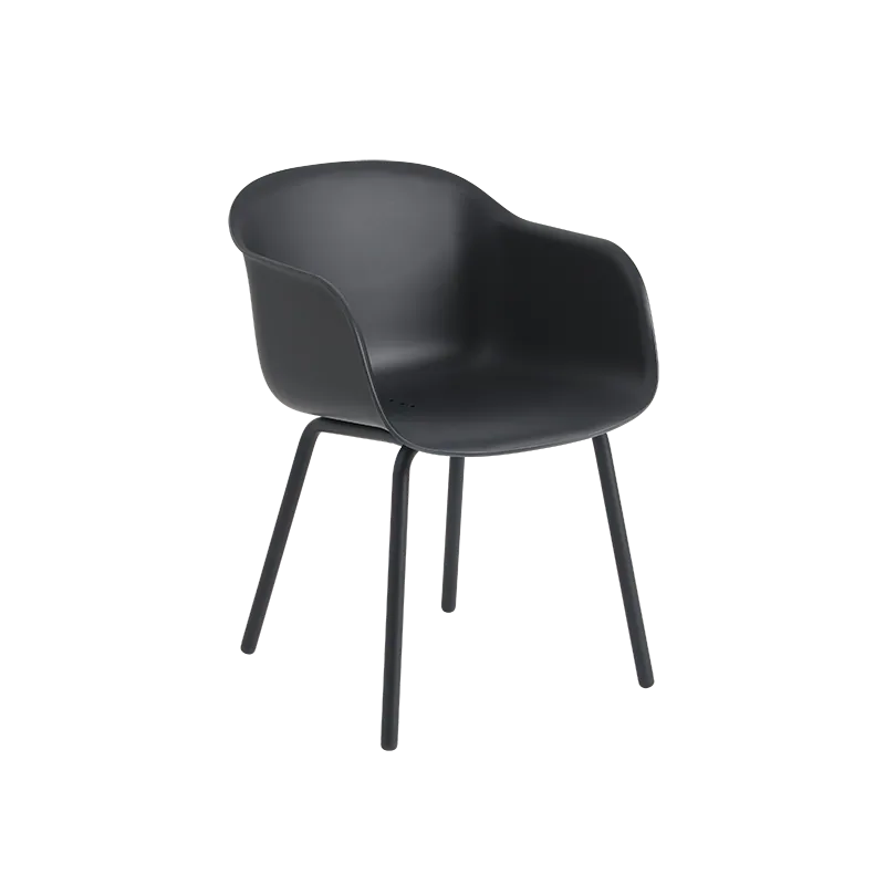 Fiber outdoor armchair by Muuto in anthracite black with a modern seating design, suitable for outdoor spaces.