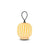 Yellow Filigrana Light table lantern by Established and Sons, with intricate cane design, glowing softly on a white background.