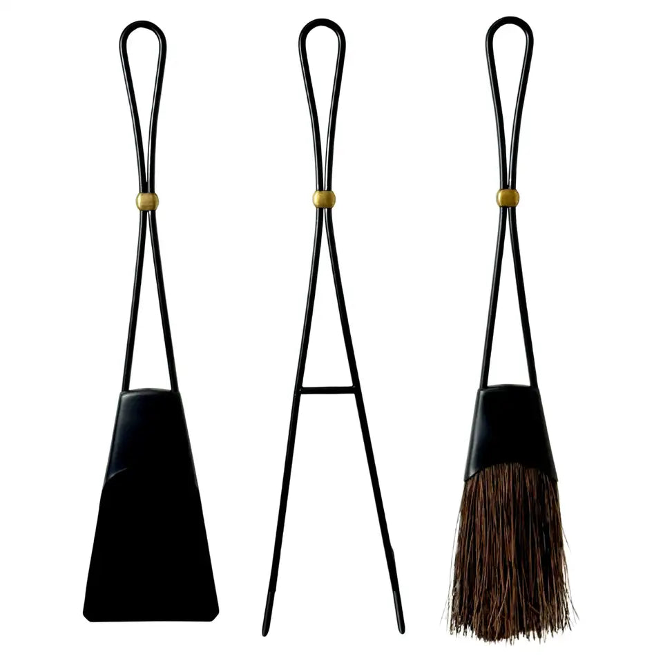 Mid Century Modern Vintage Jens Quistgaard Rare Fireplace Tool Set for Dansk in Iron and Brass Denmark 1960's