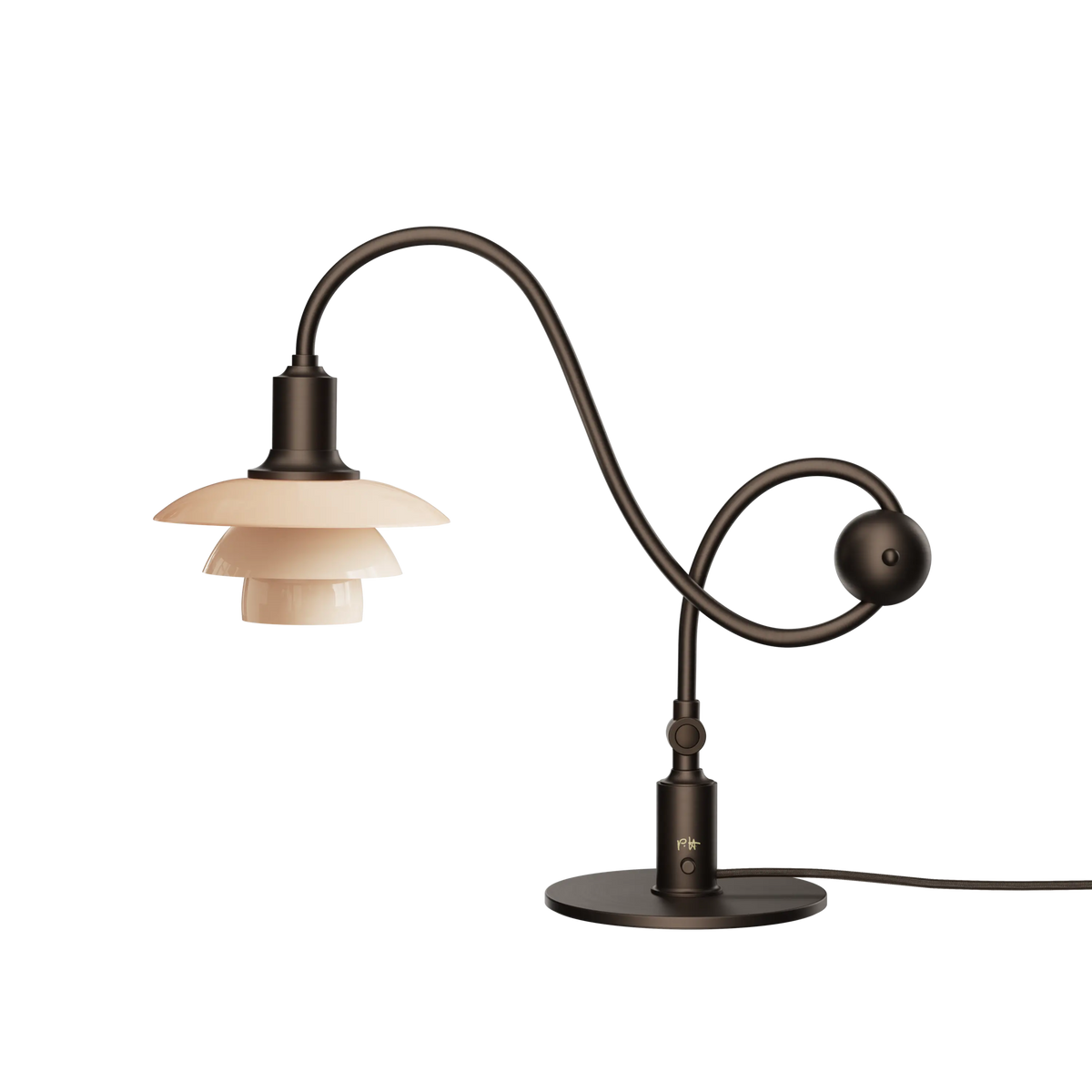 Modern shop PH 1/1 piano table lamp with sleek design and adjustable arm on a wooden surface, ideal for reading or decor.