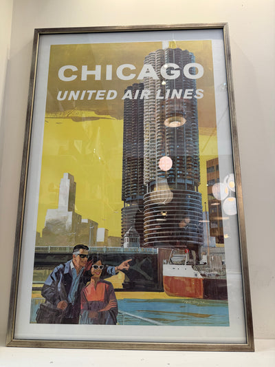 Chicago United Airlines Vintage Travel Lithograph Poster 1965 Thomas M Hoyne