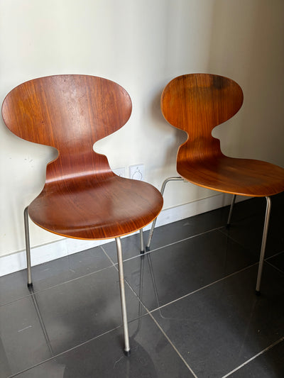Vintage Early Arne Jacobsen for Fritz Hansen Teak Ant Chairs Circa 1965