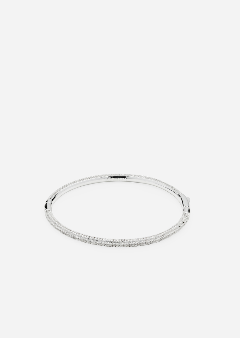 Silver plated Simplicity Pavé Bangle by Skultuna, showcasing a sleek, minimalist jewelry accessory with sparkling pavé details.